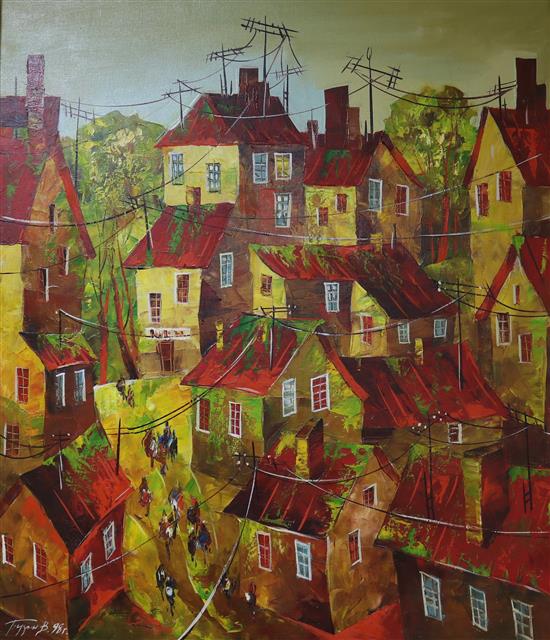 Vladimir Buzin (Russian) Study of houses and telegraph poles 27 x 23in.